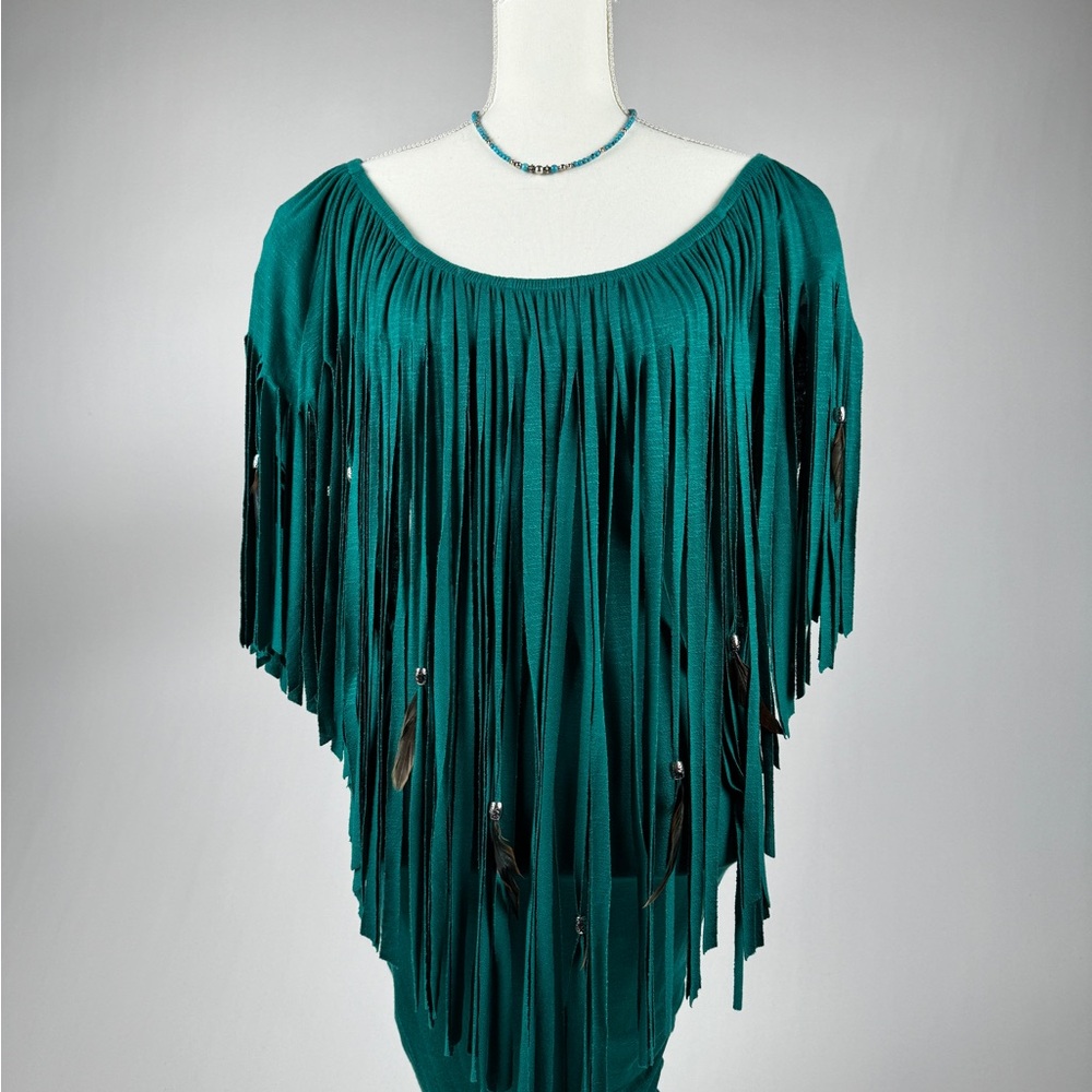 NEW Off-Shoulder Fringe Stretch Mini Dress Turquoise Size M